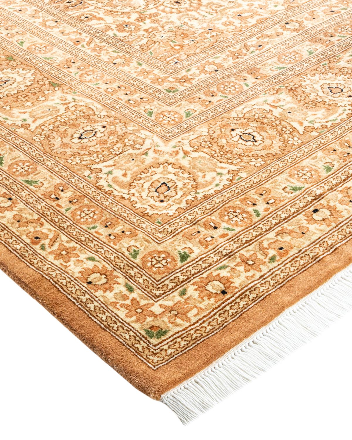 Wool One-of-a-Kind Hand Made Traditional Mogul Yellow Area Rug For Sale