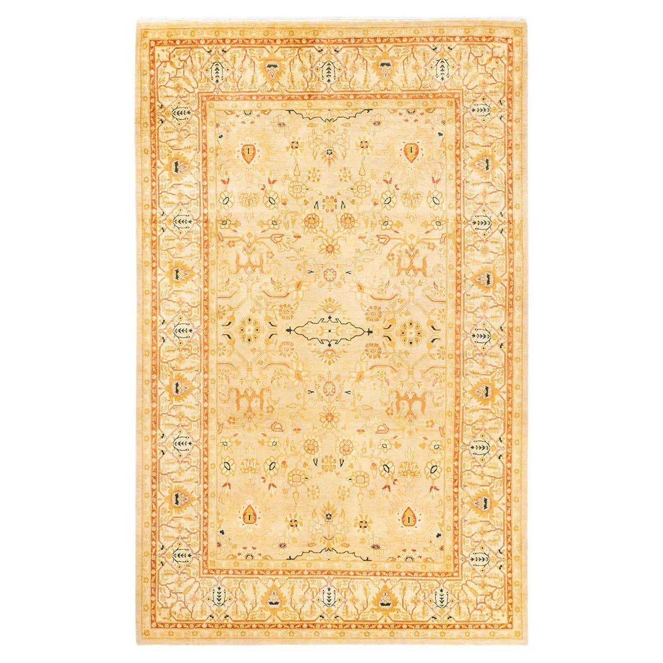 One-Of-A-Kind Hand Made Traditional Mogul Yellow Area Rug For Sale at ...