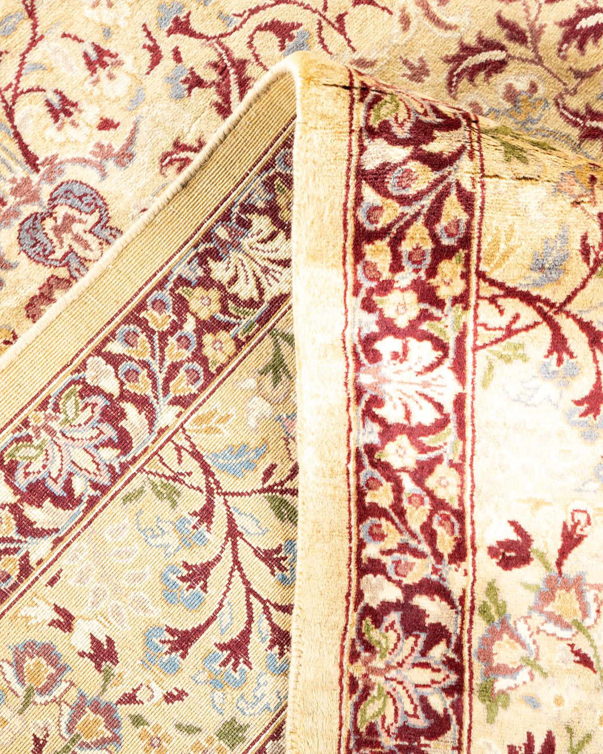 Pakistanais Tapis traditionnel Mogul jaune unique fait à la main, unique en son genre en vente