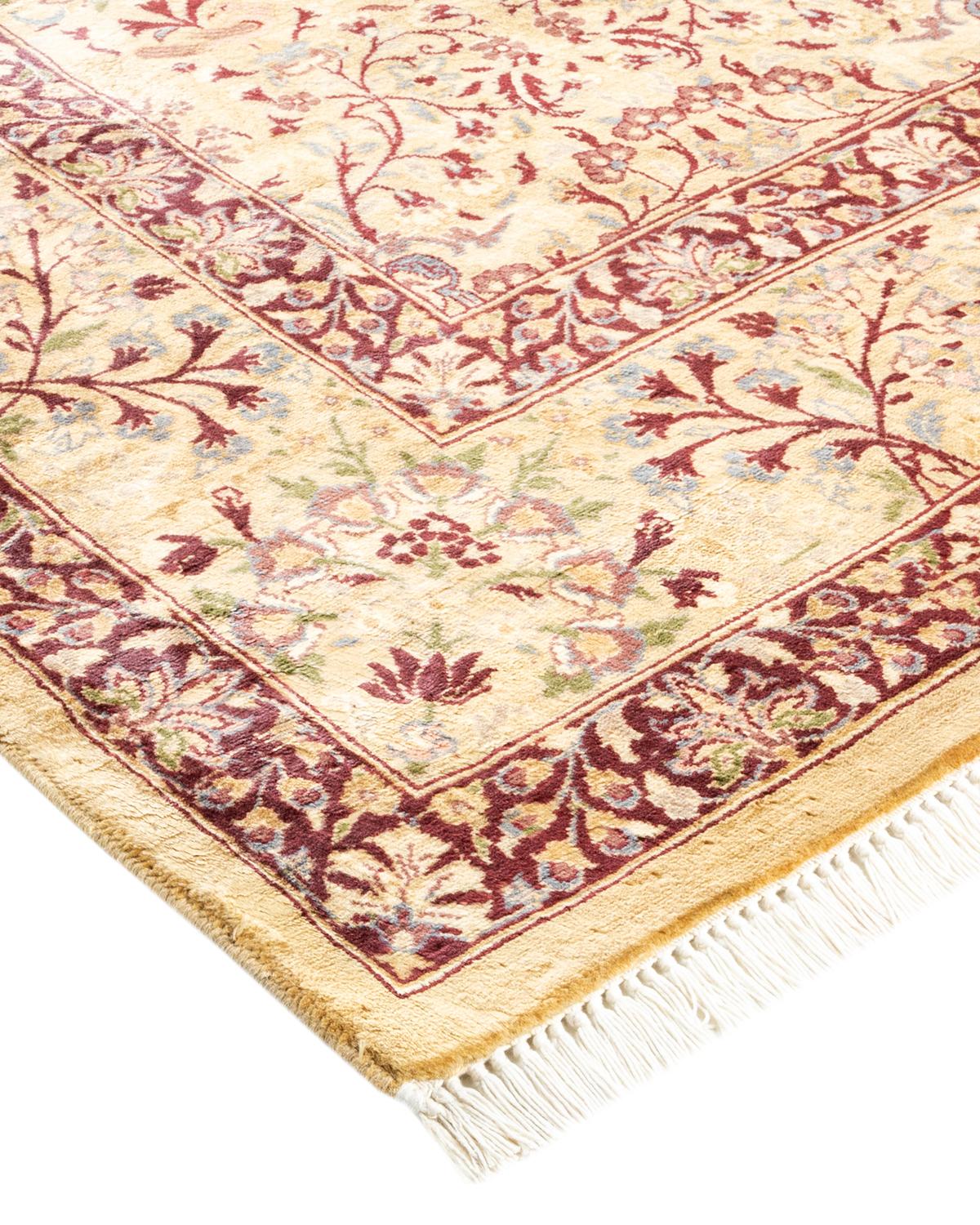 Laine Tapis traditionnel Mogul jaune unique fait à la main, unique en son genre en vente