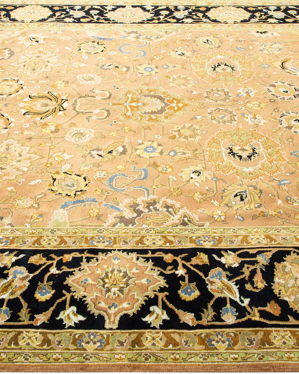 One-of-a-kind Hand Made Traditional Mogul Yellow Area Rug In New Condition For Sale In Norwalk, CT