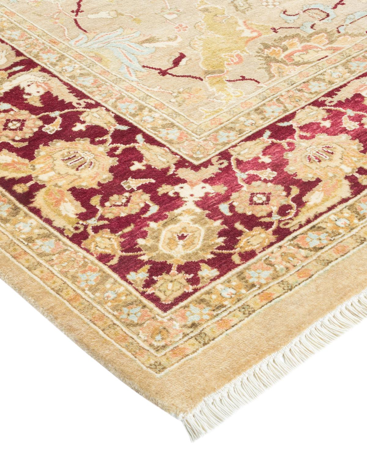 Laine Tapis traditionnel Mogul jaune unique fait à la main, unique en son genre en vente
