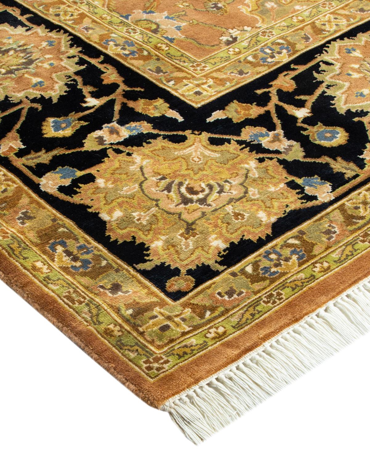 Wool One-of-a-kind Hand Made Traditional Mogul Yellow Area Rug For Sale