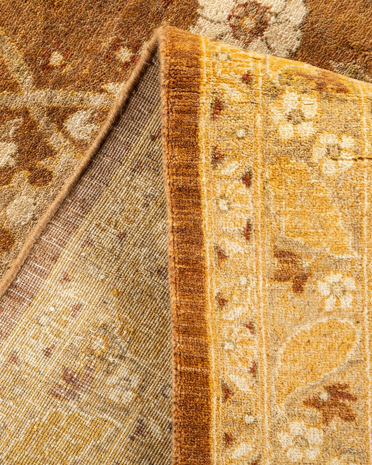 Noué à la main Tapis traditionnel Mogul jaune unique fait à la main, unique en son genre en vente