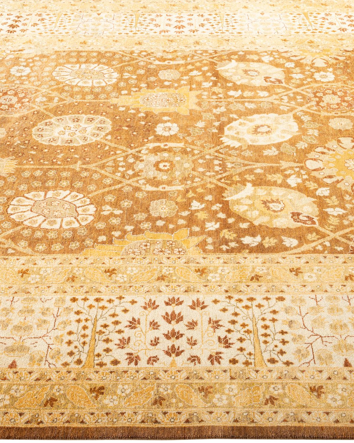 XXIe siècle et contemporain Tapis traditionnel Mogul jaune unique fait à la main, unique en son genre en vente