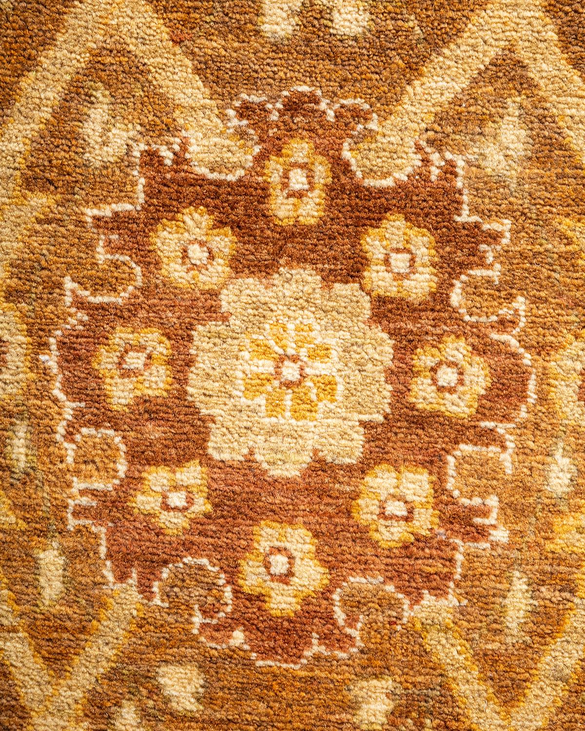 Laine Tapis traditionnel Mogul jaune unique fait à la main, unique en son genre en vente
