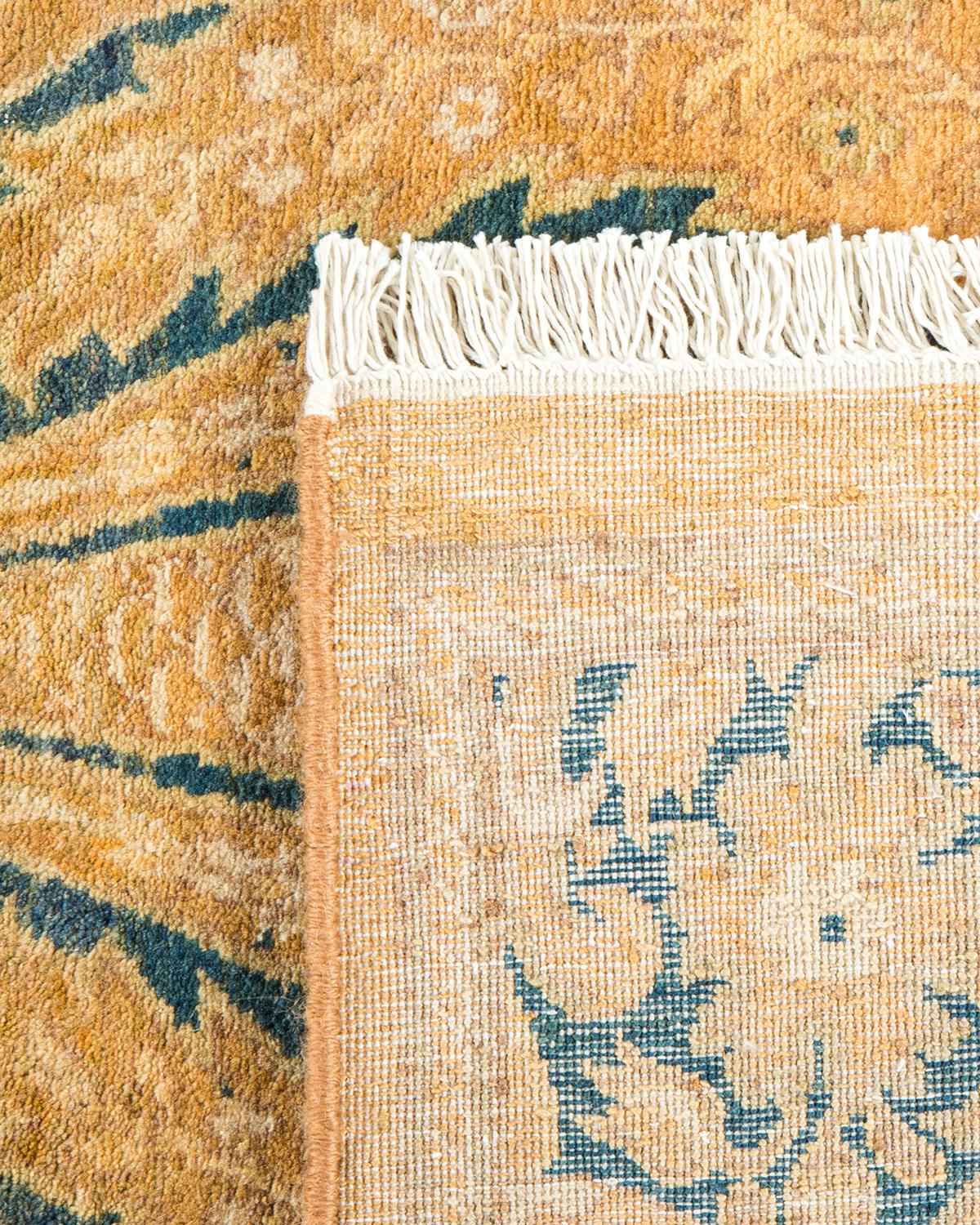 Hand-Knotted One-of-a-kind Hand Made Traditional Mogul Yellow Area Rug For Sale