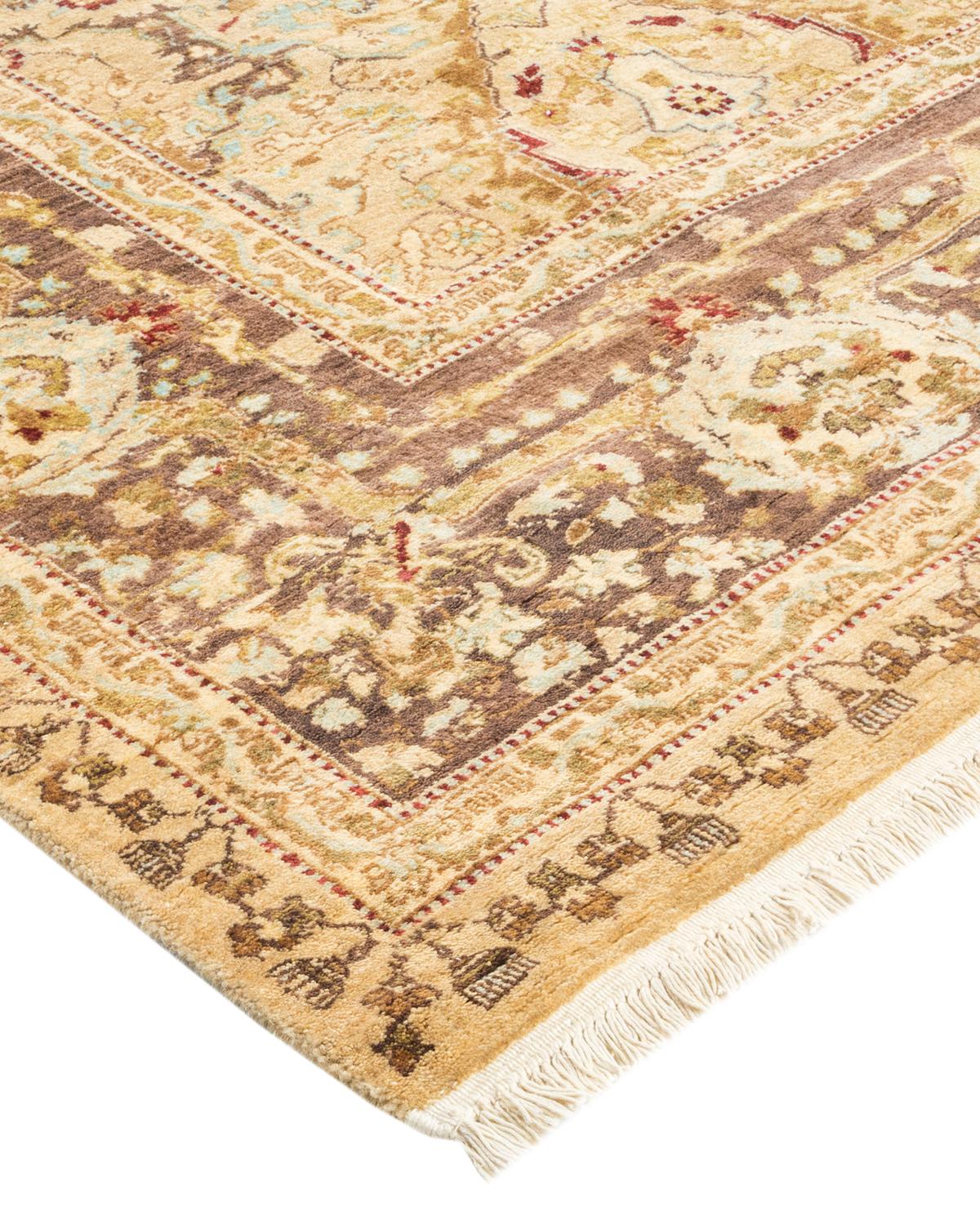 Alfombra tradicional amarilla Mogul, única en su género, hecha a mano Lana en venta