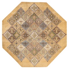 Handgefertigter, traditioneller Mogul-Teppich in Gelb, Unikat