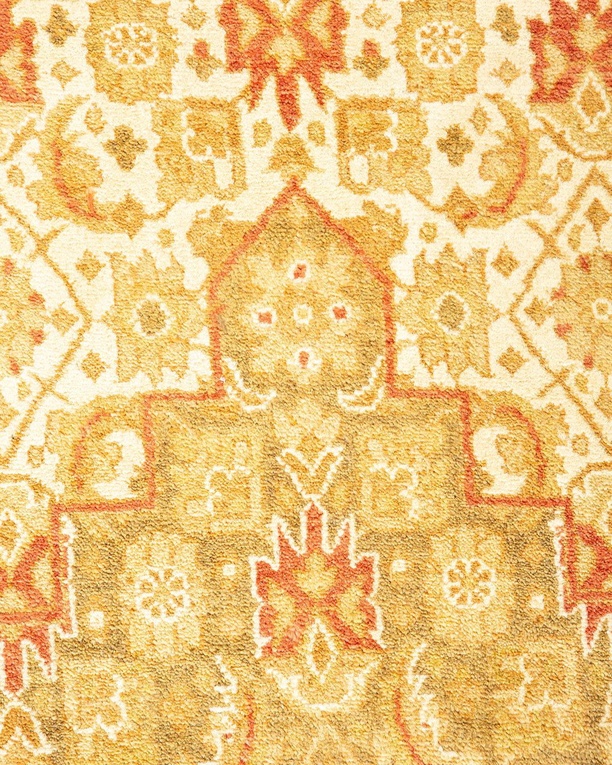 Contemporary One-of-a-Kind Hand Made Traditional Mogul Yellow Area Rug For Sale