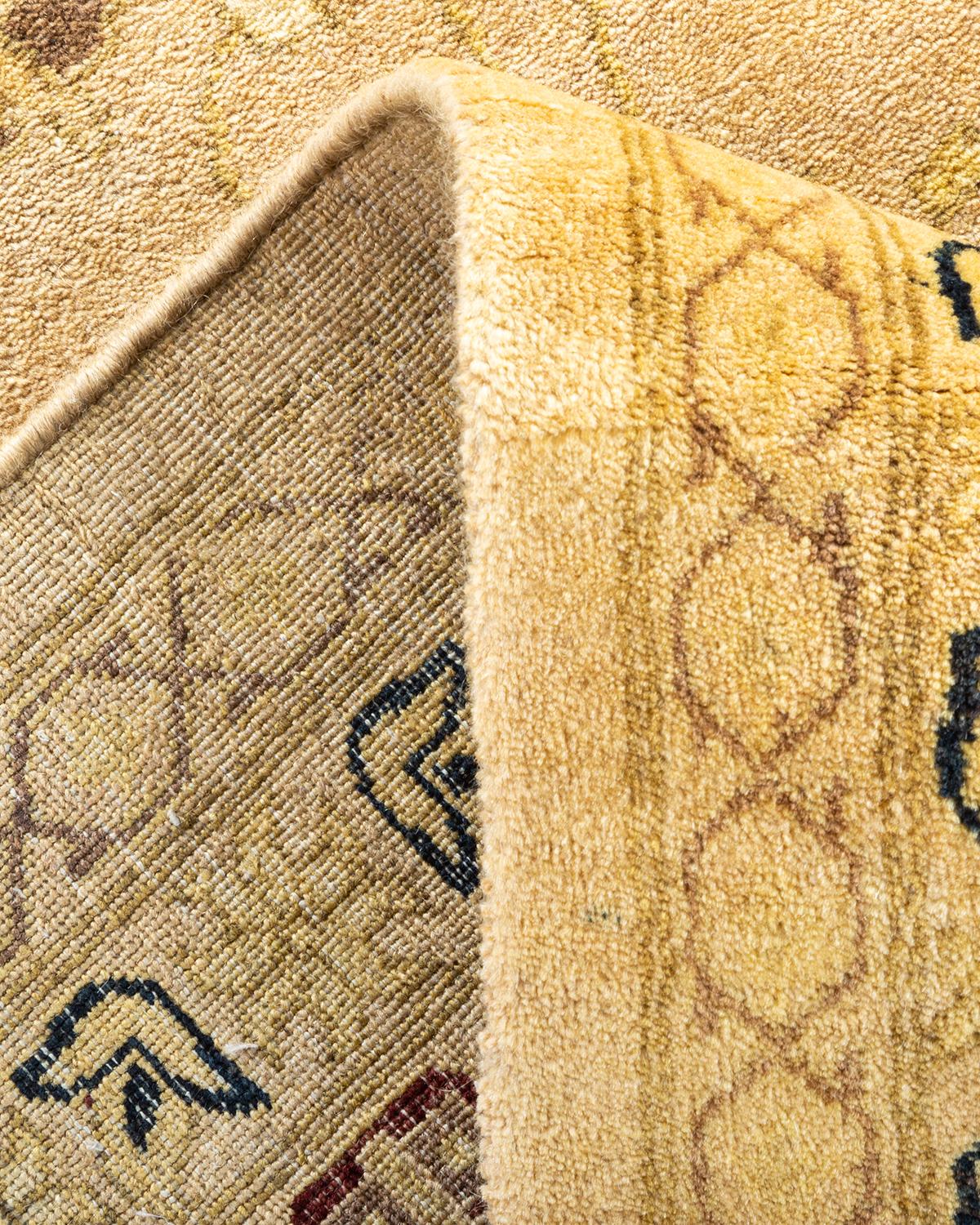 Pakistani One-of-a-Kind Hand Made Traditional Mogul Yellow Area Rug For Sale