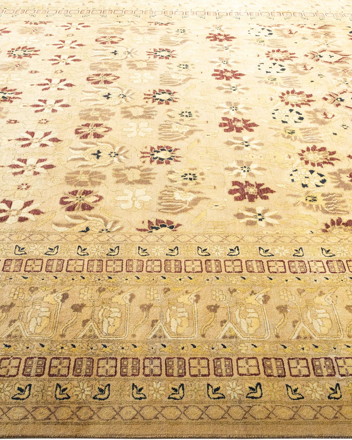 One-of-a-Kind Hand Made Traditional Mogul Yellow Area Rug In New Condition For Sale In Norwalk, CT