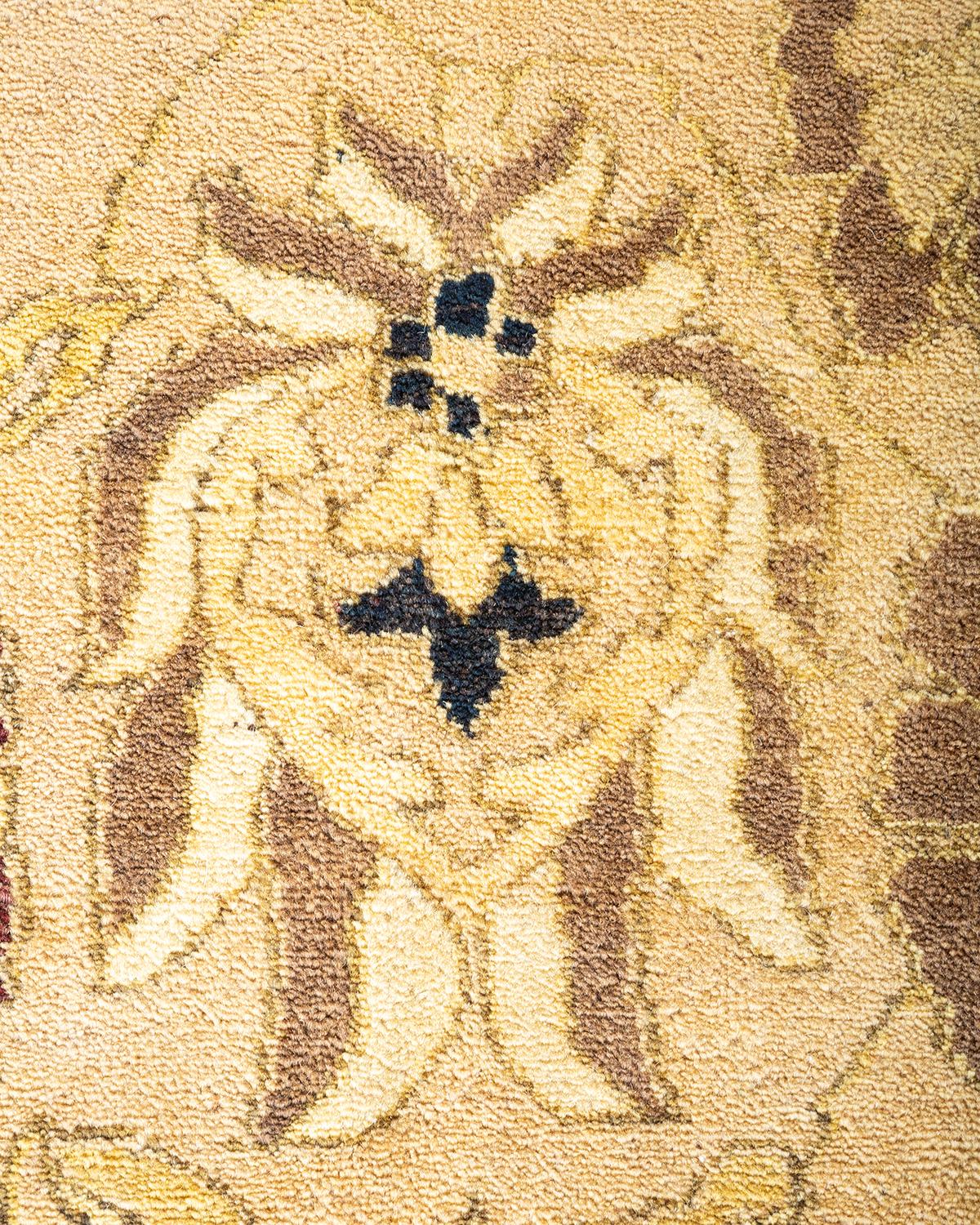Contemporary One-of-a-Kind Hand Made Traditional Mogul Yellow Area Rug For Sale