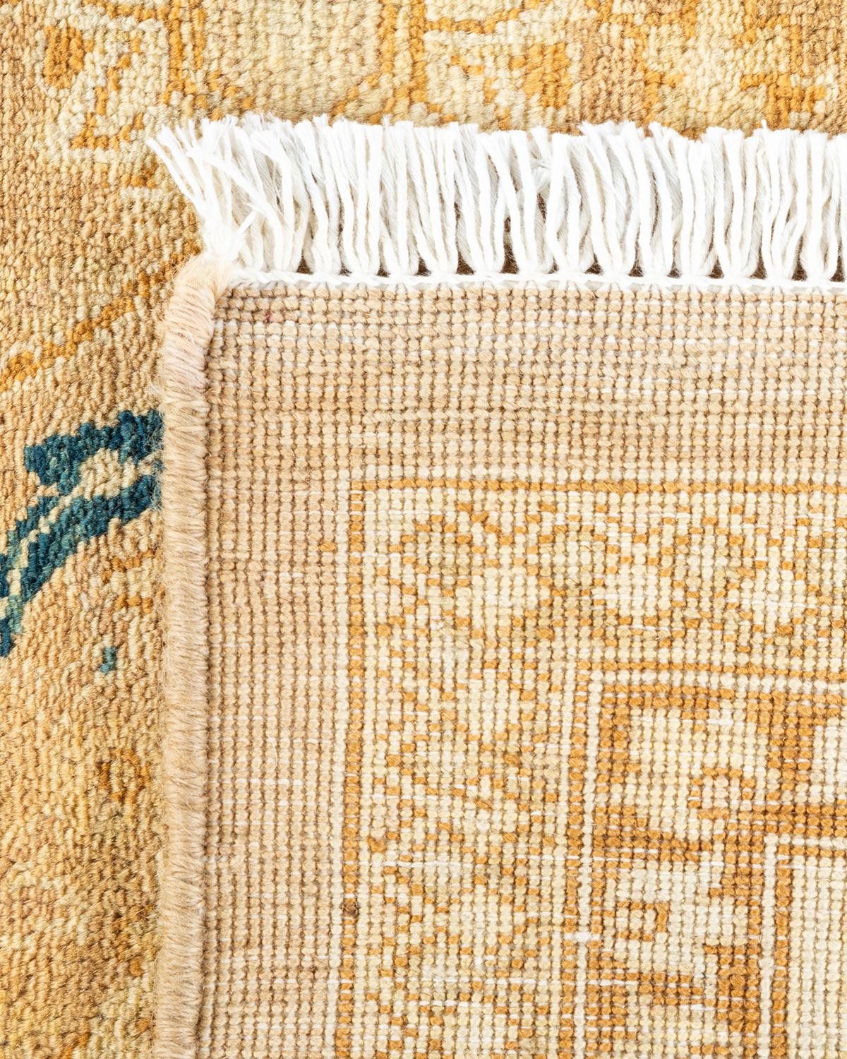 Noué à la main Tapis traditionnel Mogul jaune unique fait à la main, unique en son genre en vente