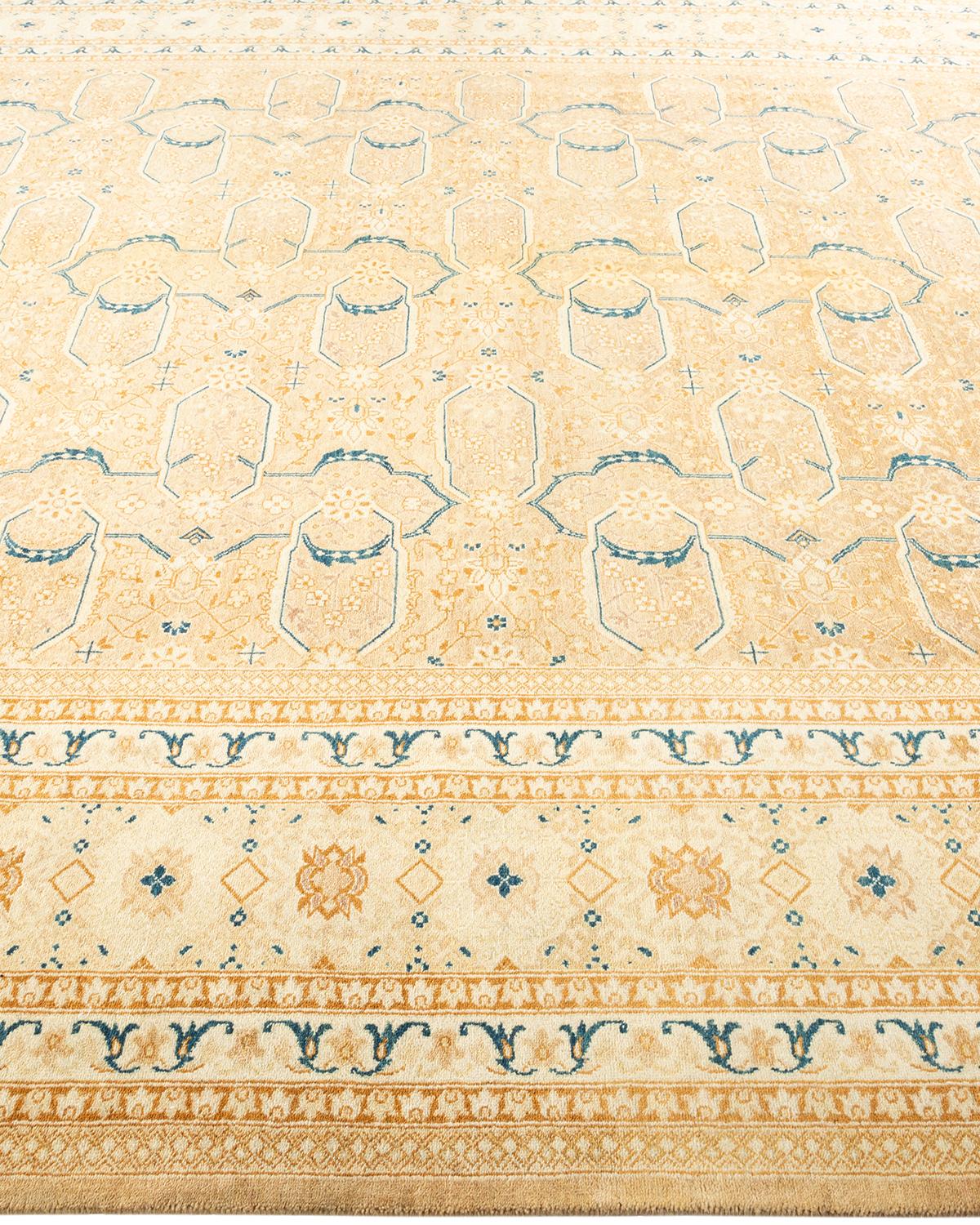 Tapis traditionnel Mogul jaune unique fait à la main, unique en son genre Neuf - En vente à Norwalk, CT