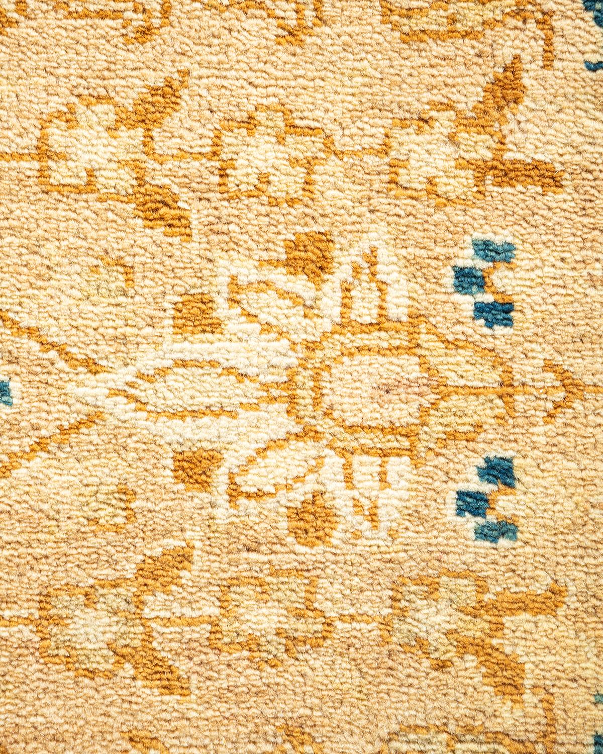 XXIe siècle et contemporain Tapis traditionnel Mogul jaune unique fait à la main, unique en son genre en vente