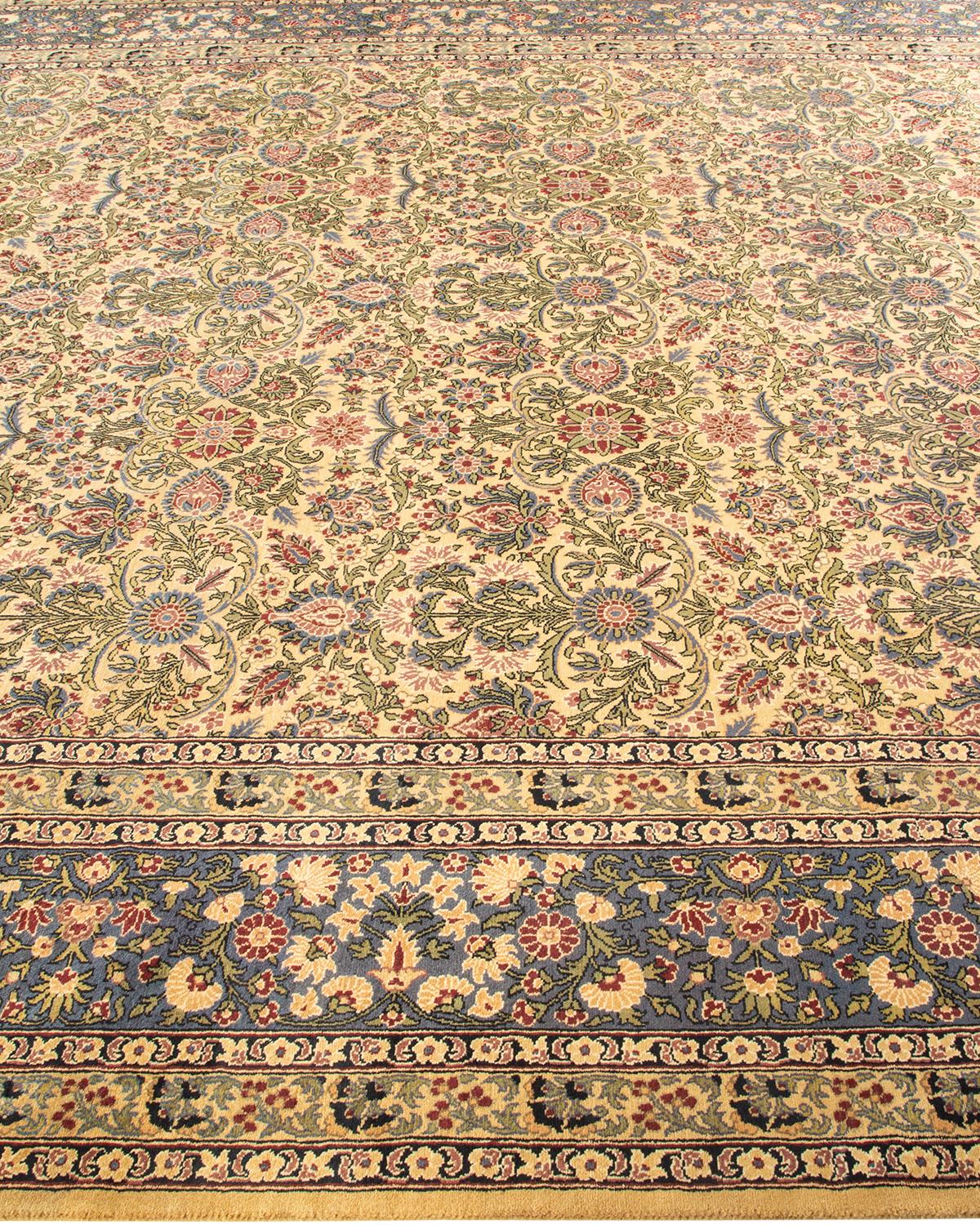Contemporary One-of-a-Kind Hand Made Traditional Mogul Yellow Area Rug For Sale