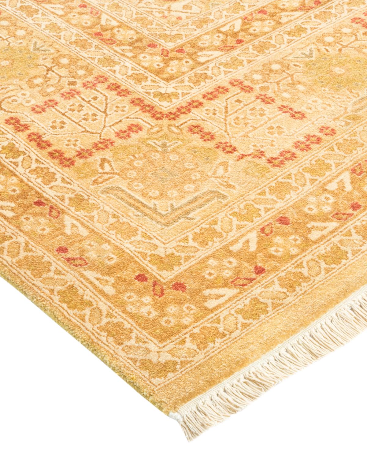 Laine Tapis traditionnel Mogul jaune unique fait à la main, unique en son genre en vente