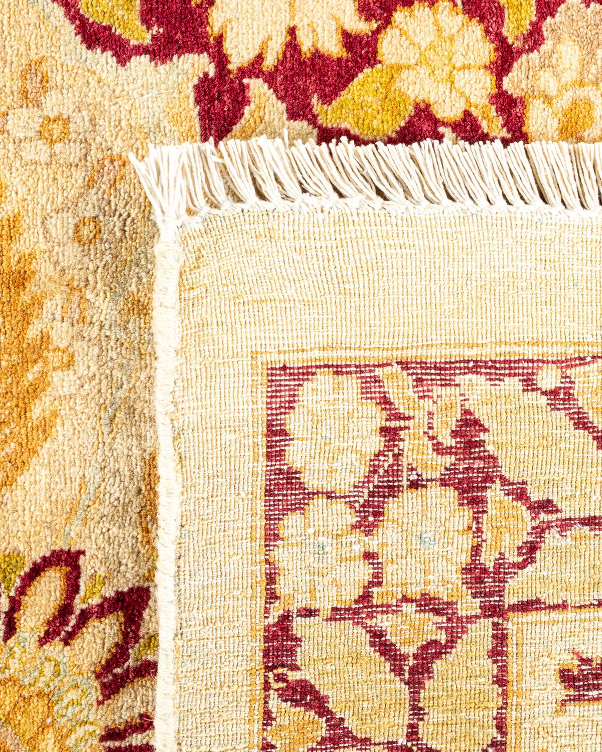 Hand-Knotted One-Of-A-Kind Hand Made Traditional Mogul Yellow Area Rug For Sale