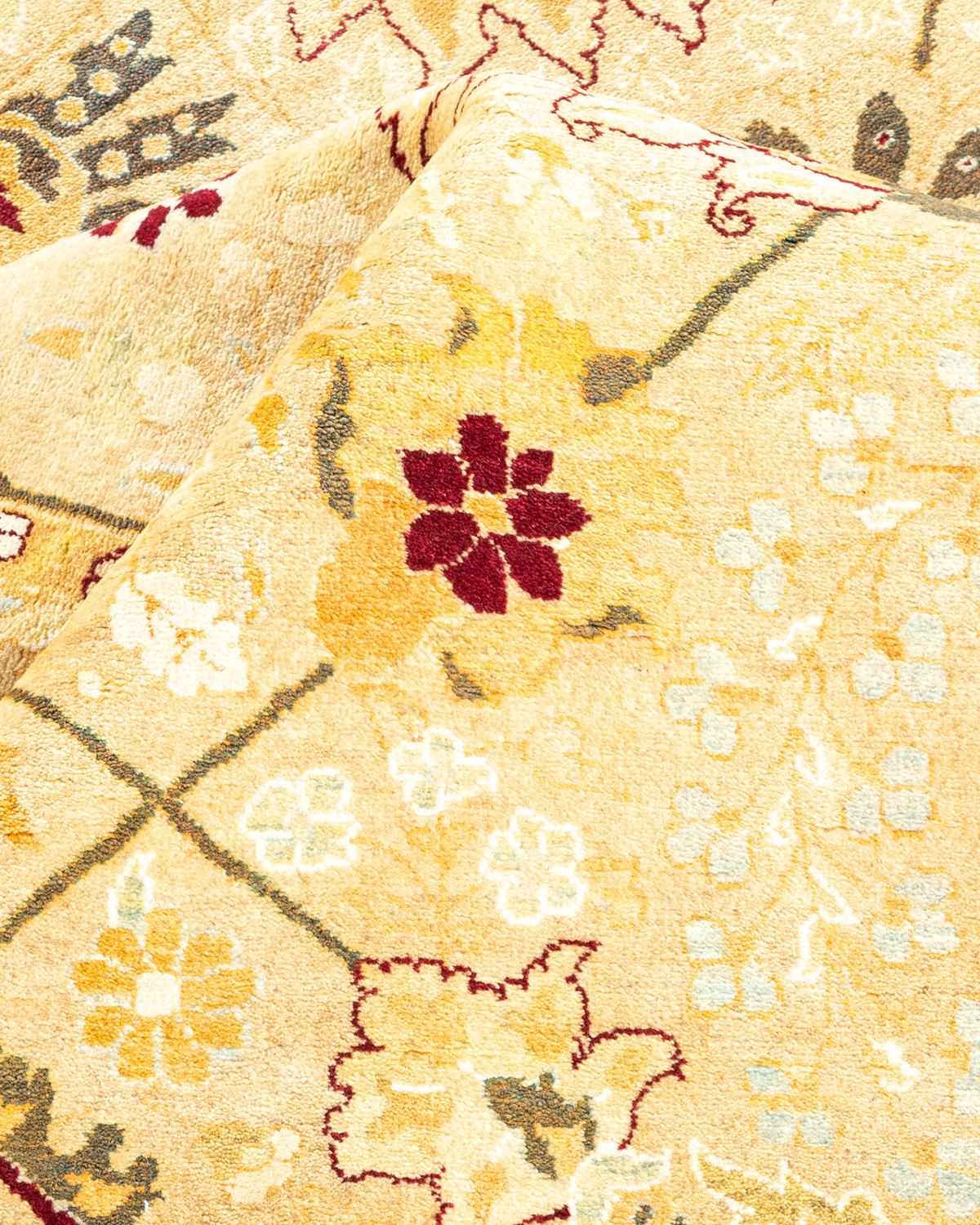 Autre Tapis traditionnel Mogul jaune, fait à la main, unique en son genre en vente
