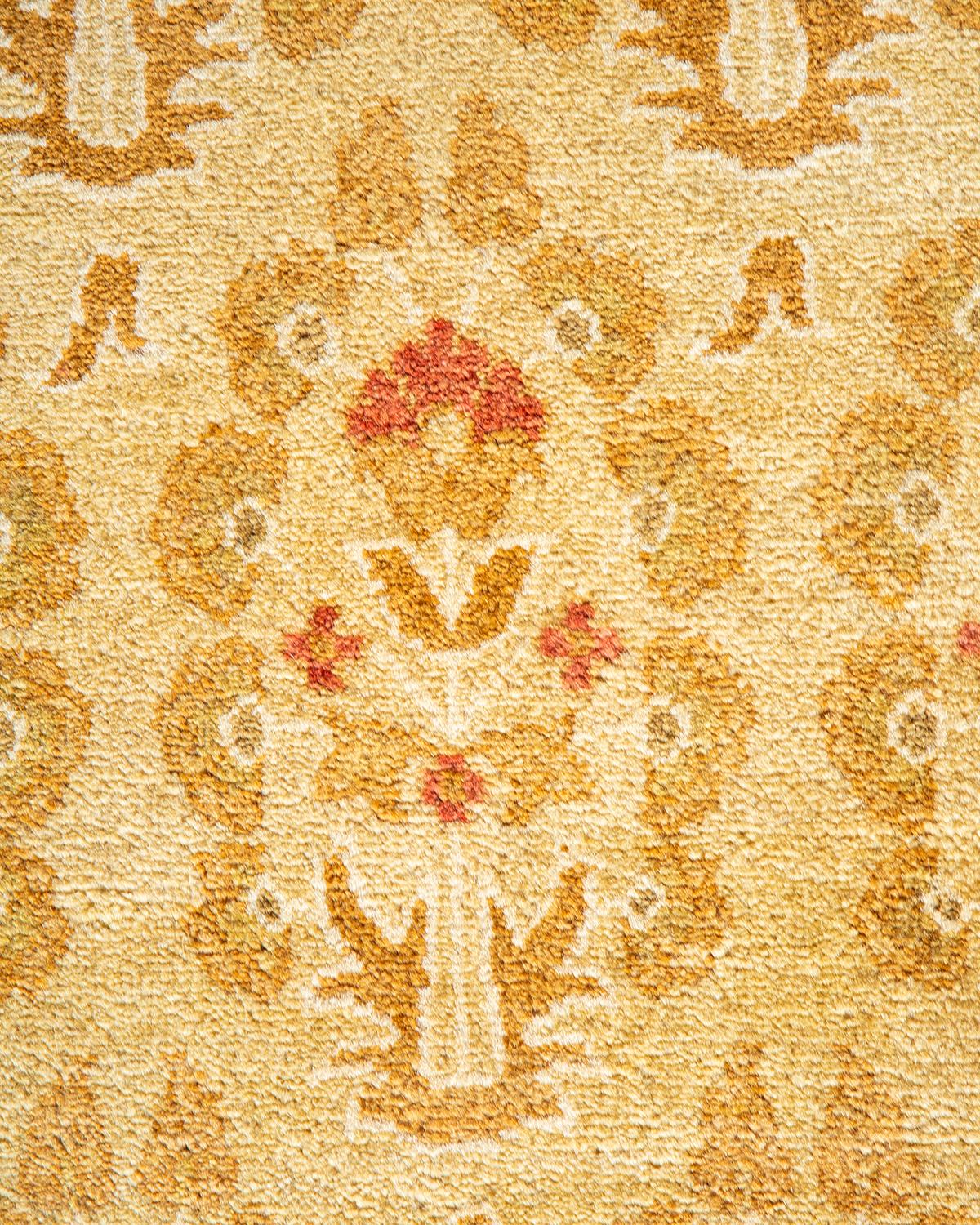 Wool One-Of-A-Kind Hand Made Traditional Mogul Yellow Area Rug For Sale