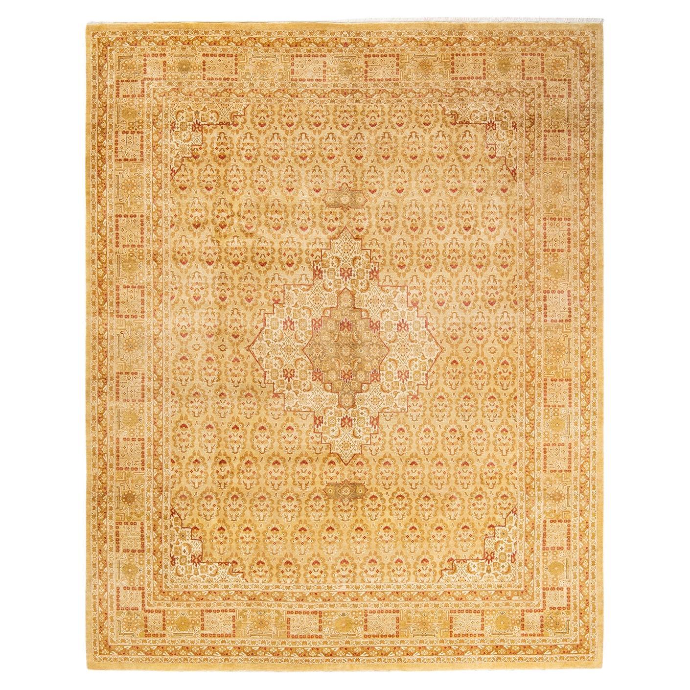 One-Of-A-Kind Hand Made Traditional Mogul Yellow Area Rug