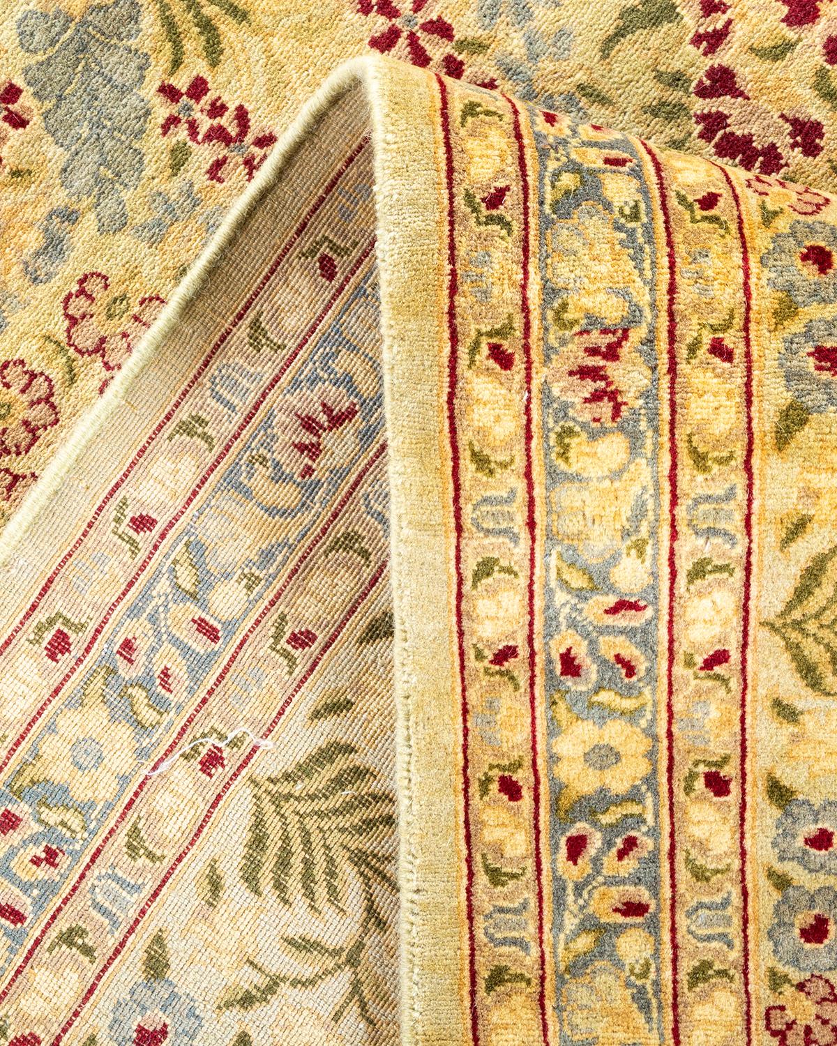 Pakistani One-of-a-kind Hand Made Traditional Mogul Yellow Area Rug For Sale
