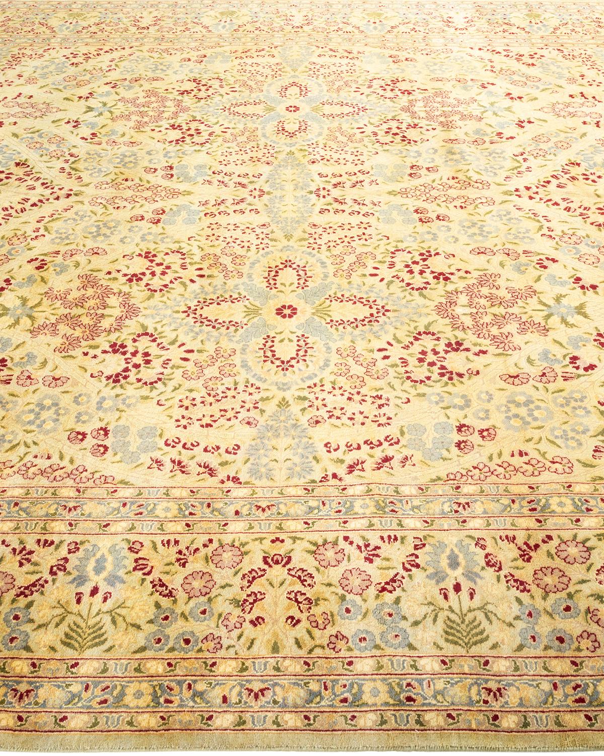 One-of-a-kind Hand Made Traditional Mogul Yellow Area Rug In New Condition For Sale In Norwalk, CT