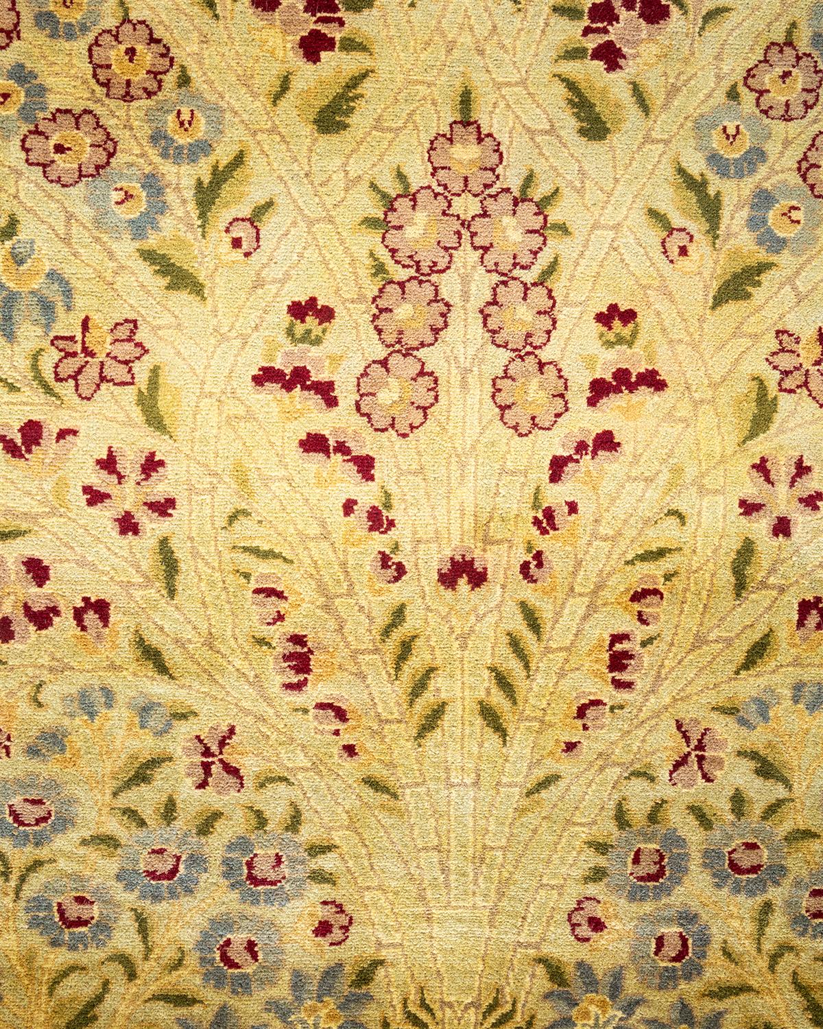Contemporary One-of-a-kind Hand Made Traditional Mogul Yellow Area Rug For Sale