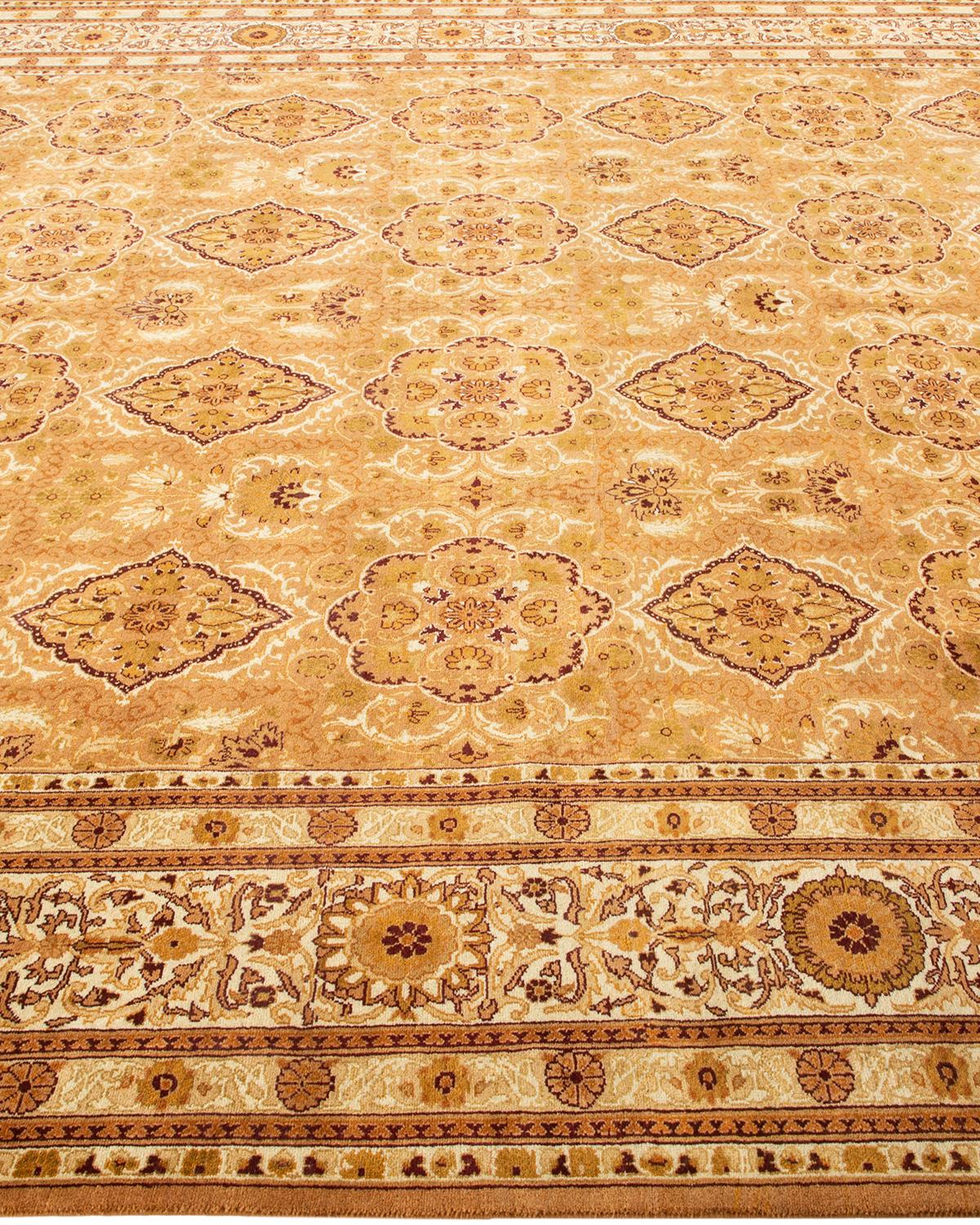 Contemporary One-of-a-kind Hand Made Traditional Mogul Yellow Area Rug For Sale