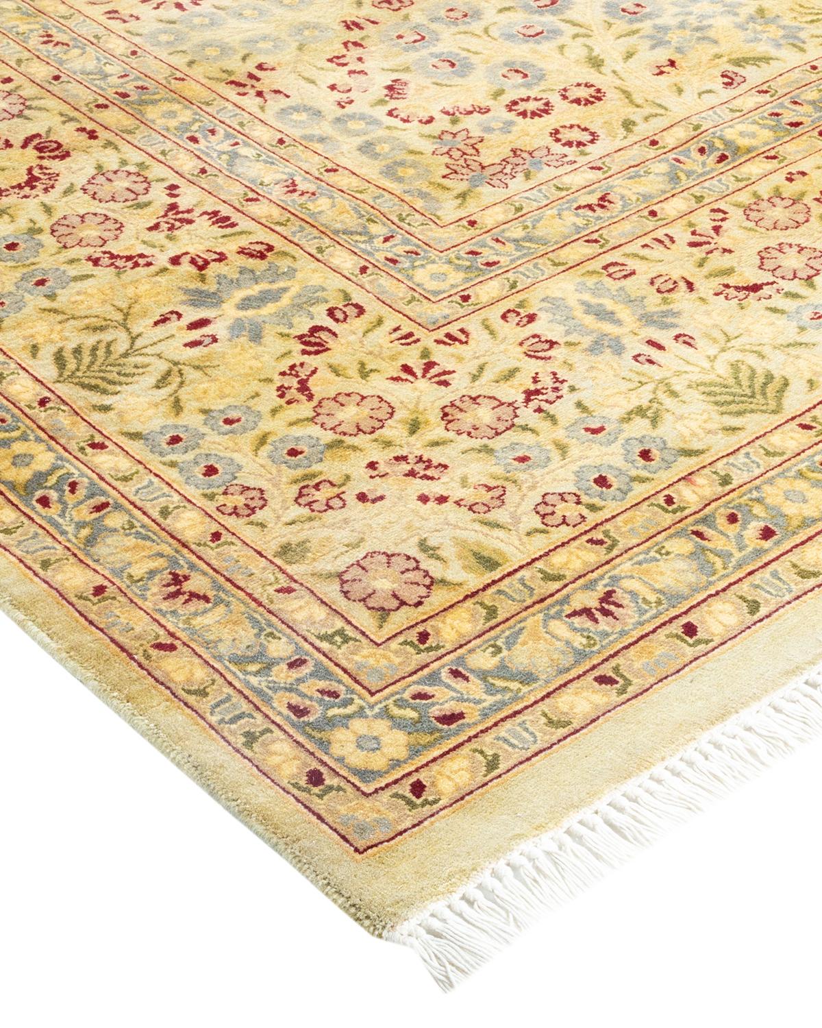 Wool One-of-a-kind Hand Made Traditional Mogul Yellow Area Rug For Sale