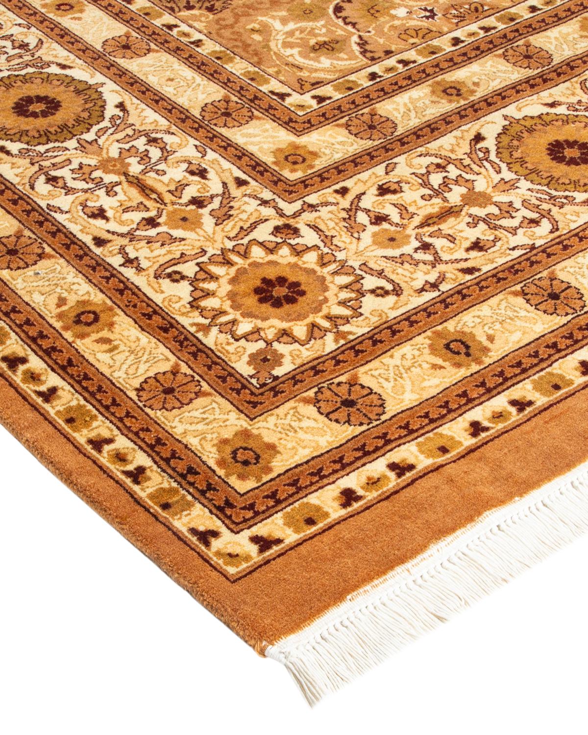 One-of-a-kind Hand Made Traditional Mogul Yellow Area Rug For Sale 1