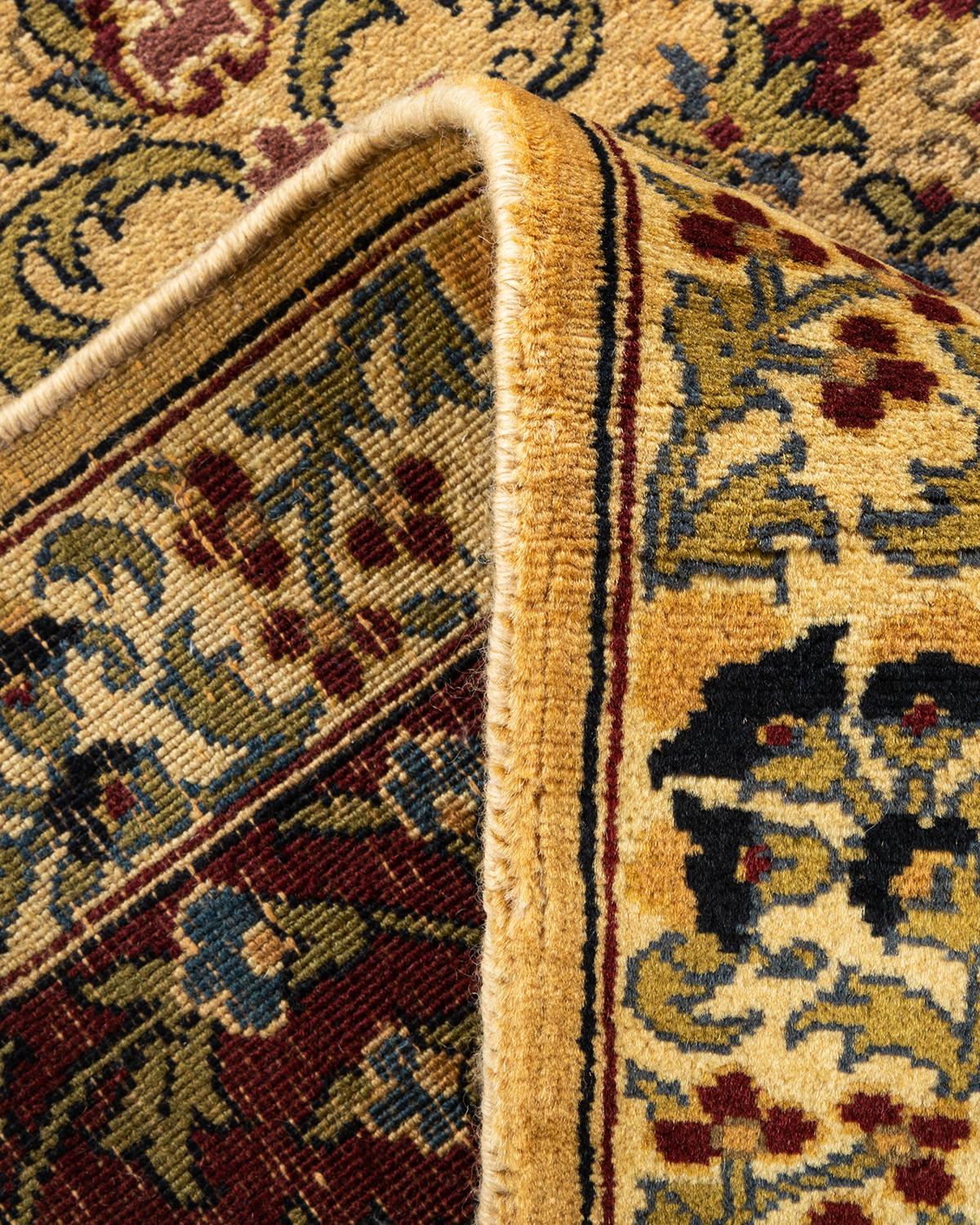 Hand-Knotted One-Of-A-Kind Hand Made Traditional Mogul Yellow Area Rug For Sale