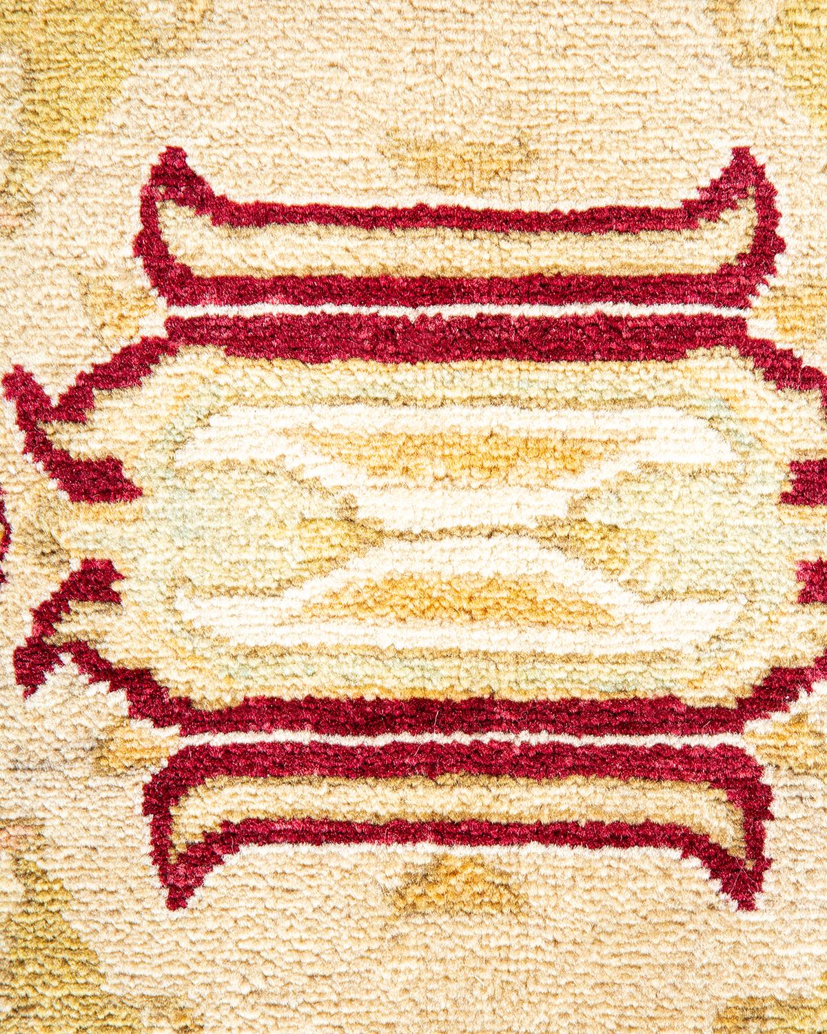 Contemporary One-of-a-kind Hand Made Traditional Mogul Yellow Area Rug For Sale