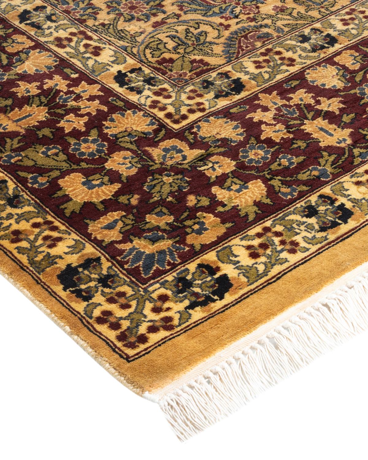 One-Of-A-Kind Hand Made Traditional Mogul Yellow Area Rug For Sale 1