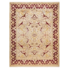 Tapis traditionnel Mogul jaune unique fait à la main, unique en son genre