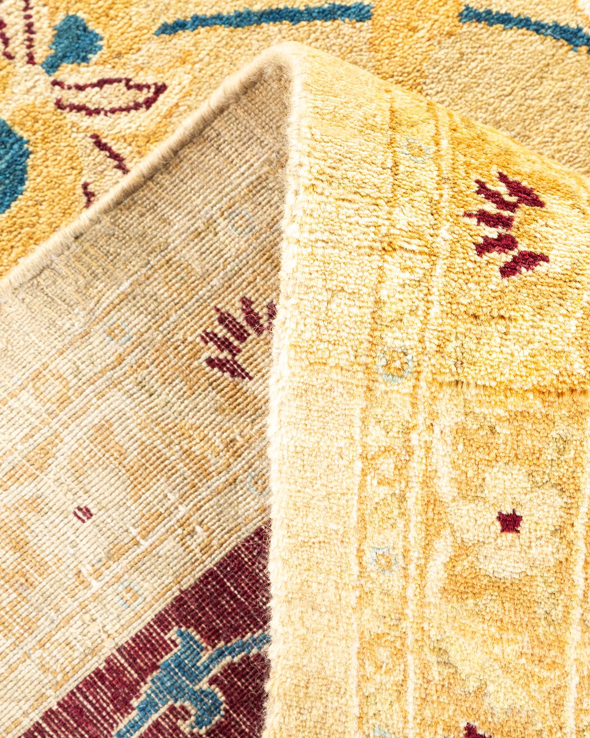 Pakistani One-of-a-kind Hand Made Traditional Mogul Yellow Area Rug For Sale