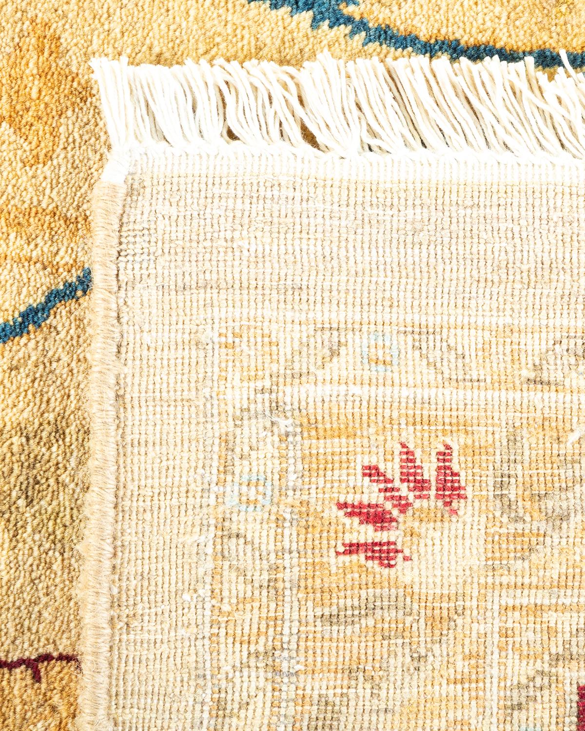 Hand-Knotted One-of-a-kind Hand Made Traditional Mogul Yellow Area Rug For Sale