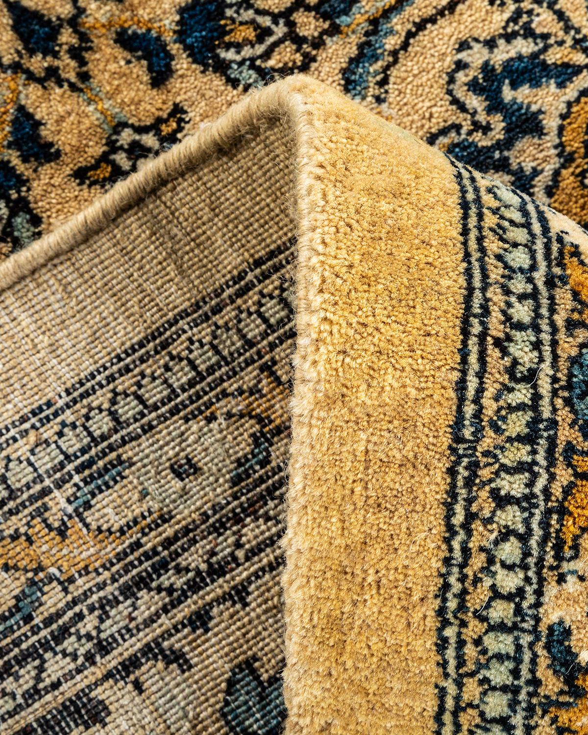 Hand-Knotted One-of-a-Kind Hand Made Traditional Mogul Yellow Area Rug For Sale