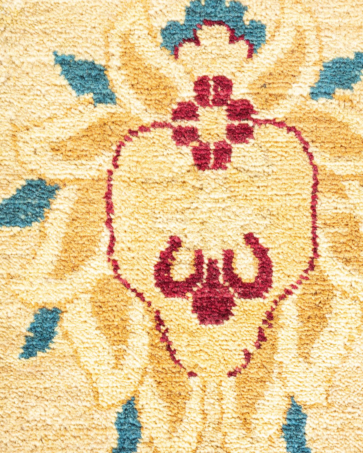 Contemporary One-of-a-kind Hand Made Traditional Mogul Yellow Area Rug For Sale
