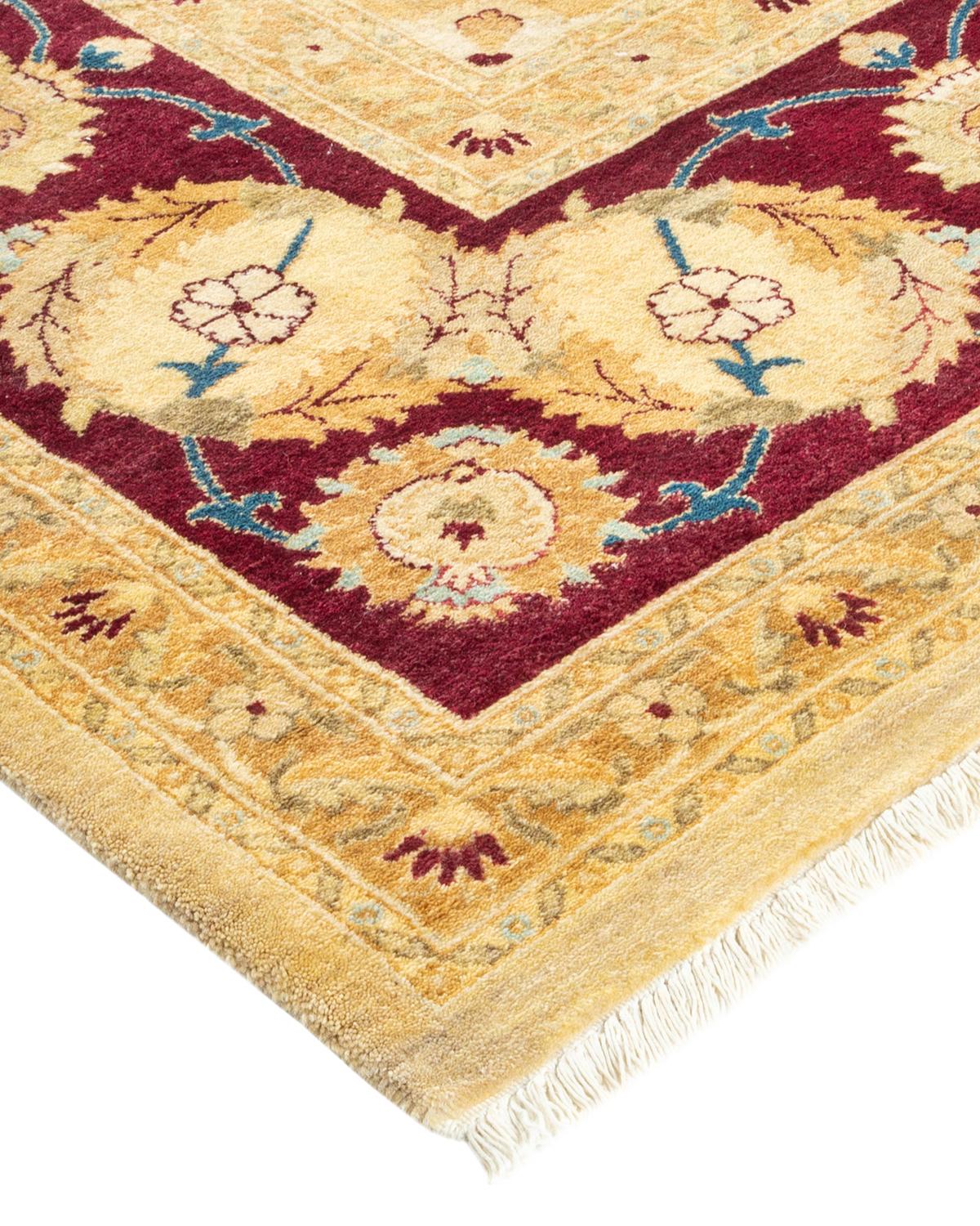 Wool One-of-a-kind Hand Made Traditional Mogul Yellow Area Rug For Sale