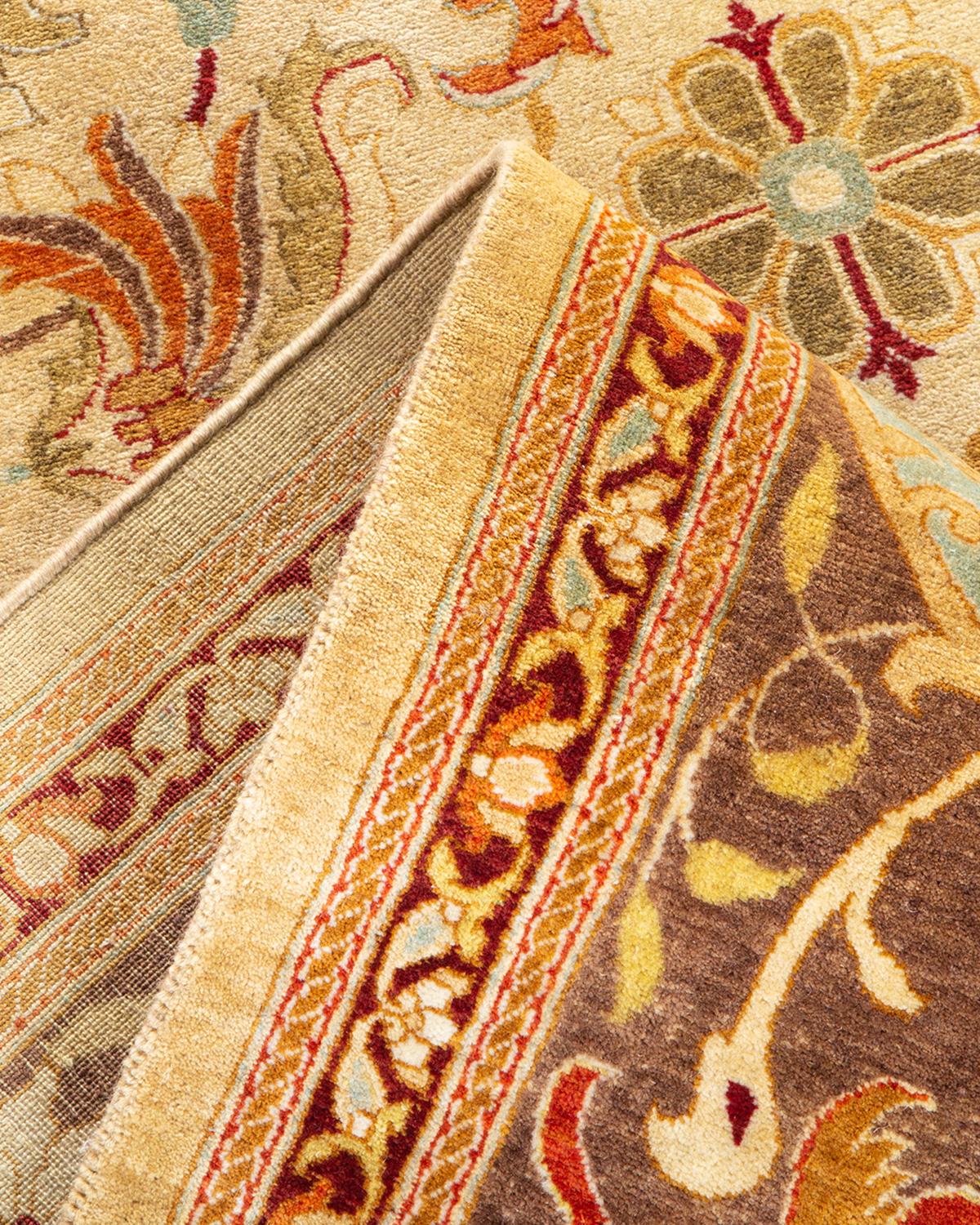 Pakistani One-of-a-kind Hand Made Traditional Mogul Yellow Area Rug For Sale