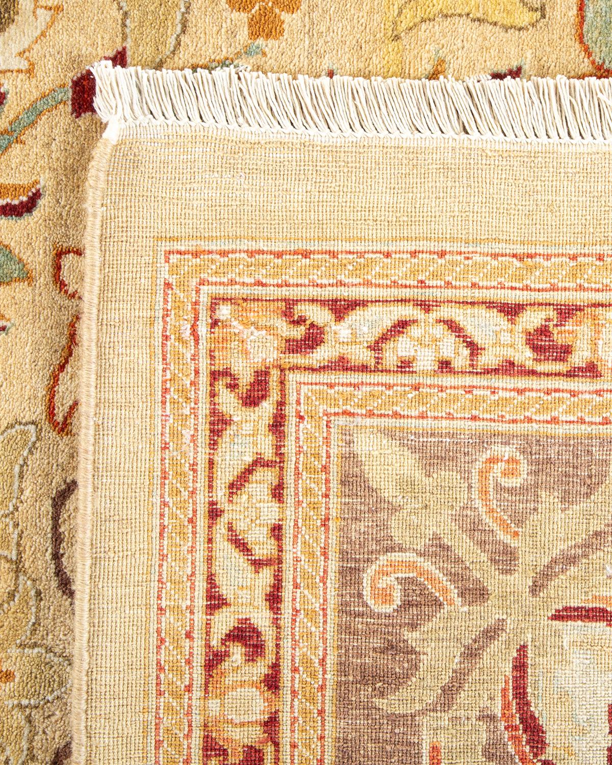Hand-Knotted One-of-a-kind Hand Made Traditional Mogul Yellow Area Rug For Sale