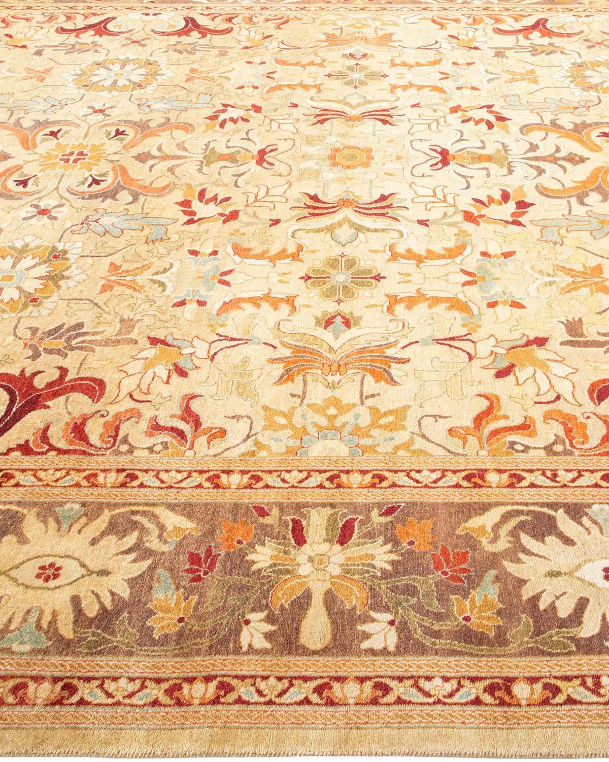 One-of-a-kind Hand Made Traditional Mogul Yellow Area Rug In New Condition For Sale In Norwalk, CT