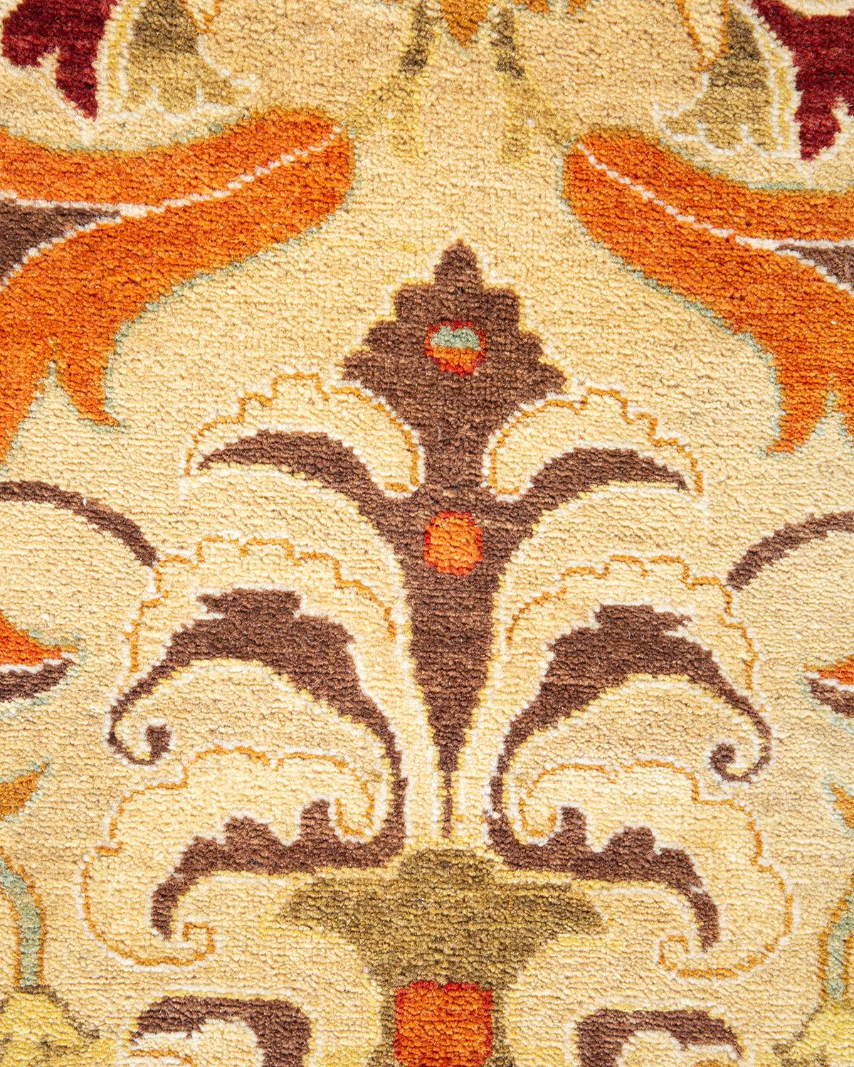 Contemporary One-of-a-kind Hand Made Traditional Mogul Yellow Area Rug For Sale
