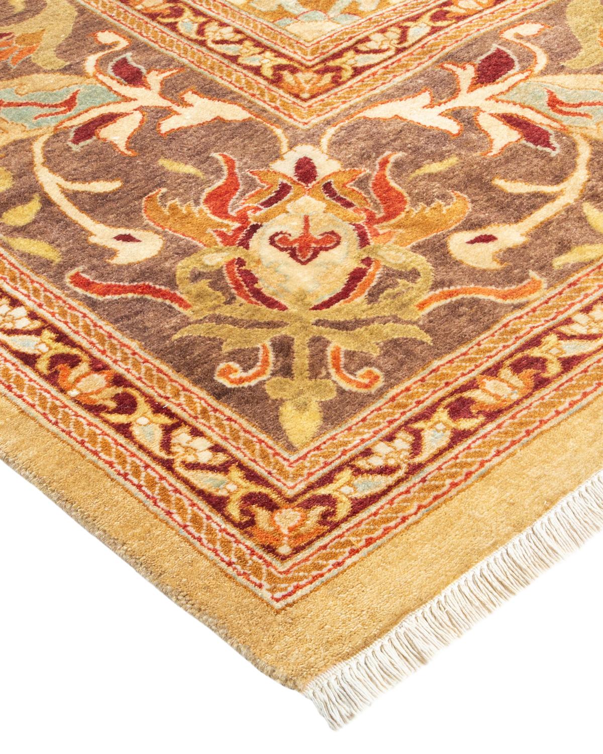Wool One-of-a-kind Hand Made Traditional Mogul Yellow Area Rug For Sale