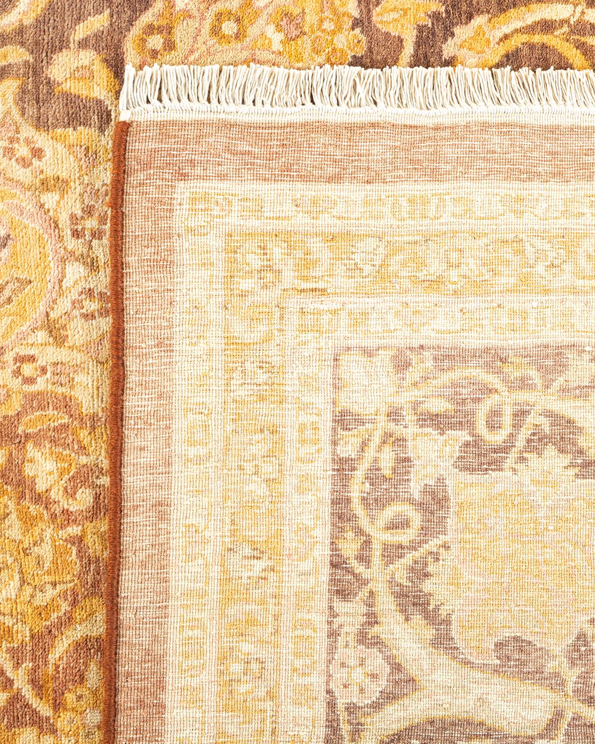 Noué à la main Tapis de sol traditionnel Mogul jaune, unique en son genre, fait à la main en vente
