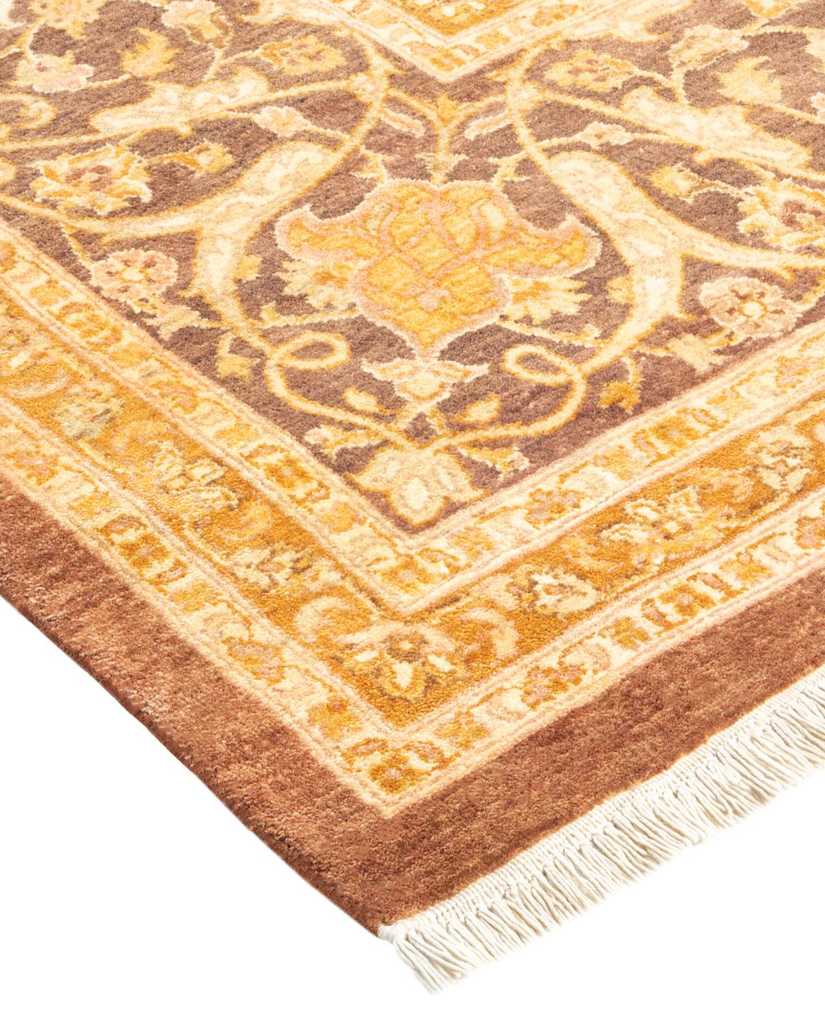 Laine Tapis de sol traditionnel Mogul jaune, unique en son genre, fait à la main en vente