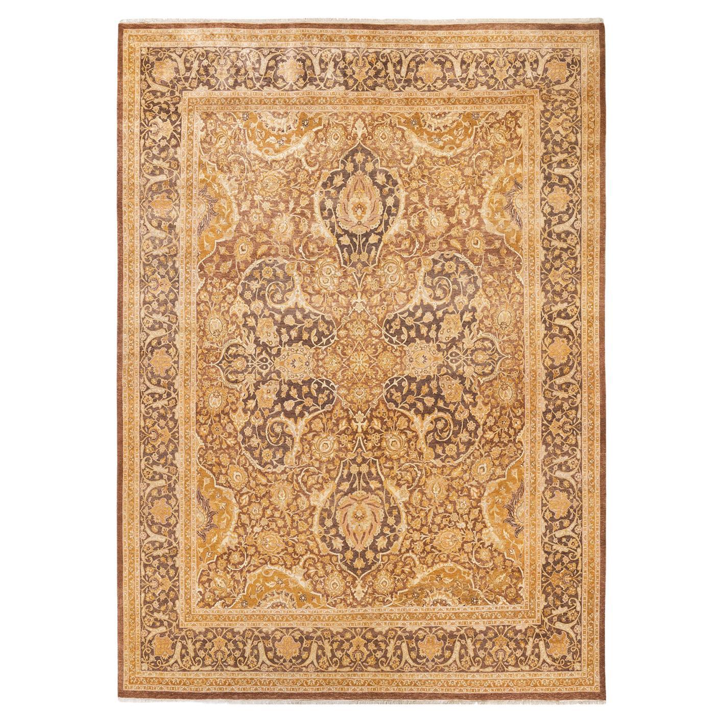 One-Of-A-Kind Hand Made Traditional Mogul Yellow Area Rug