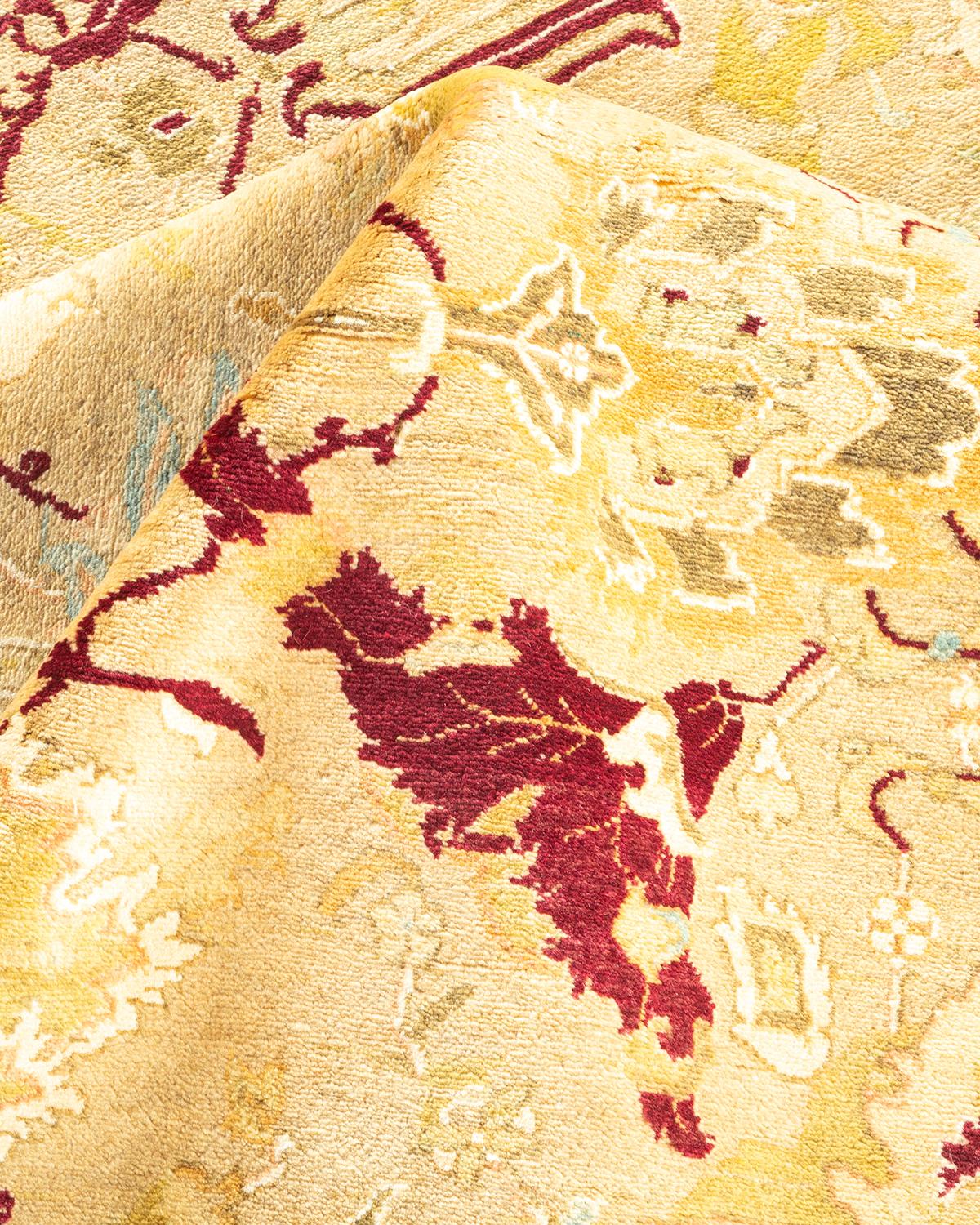 Other One-Of-A-Kind Hand Made Traditional Mogul Yellow Area Rug For Sale